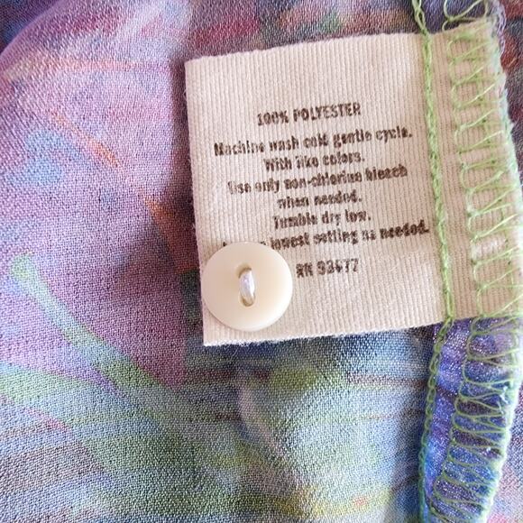 Decree Green Tropical Button Up Sheer Lightweight Blouse Size M - Picture 6 of 6